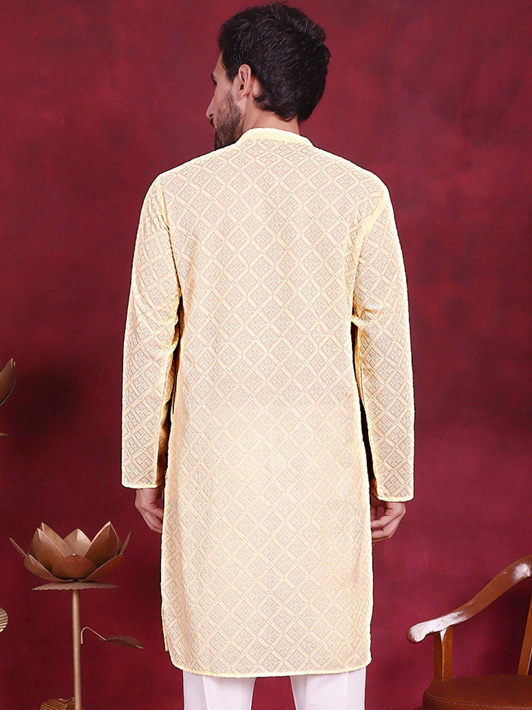 Chikankari Embroidered Kurtas ( KO 5017 Yellow )