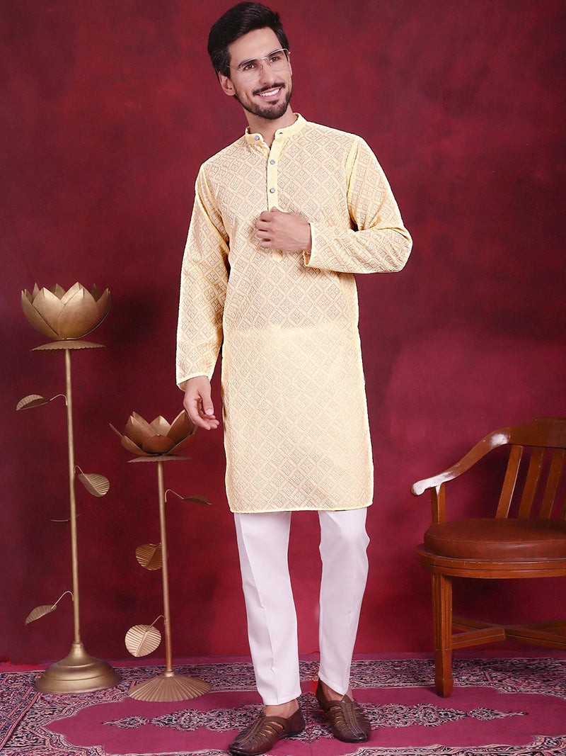 Chikankari Embroidered Kurtas ( KO 5017 Yellow )