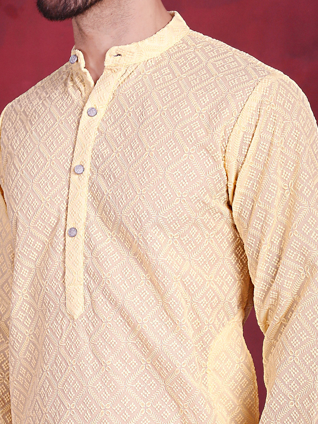 Chikankari Embroidered Kurtas ( KO 5017 Yellow )