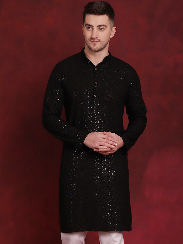 Men Sequins Chikankari Kurtas ( KO 5018Black )