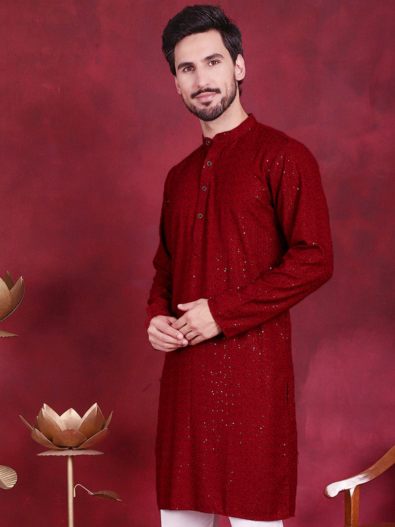 Sequins Chikankari Kurtas ( KO 5018 Maroon )