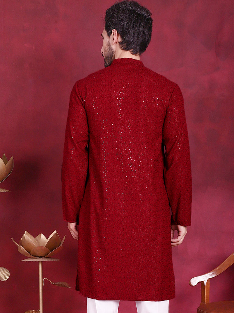 Sequins Chikankari Kurtas ( KO 5018 Maroon )