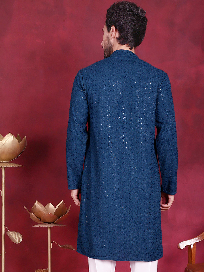 Sequins Chikankari Kurtas ( KO 5018 Peacock )