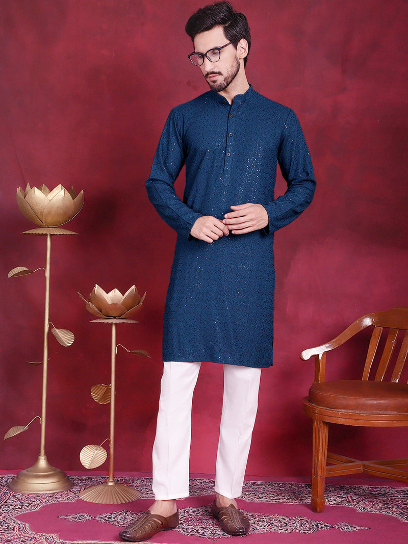 Sequins Chikankari Kurtas ( KO 5018 Peacock )