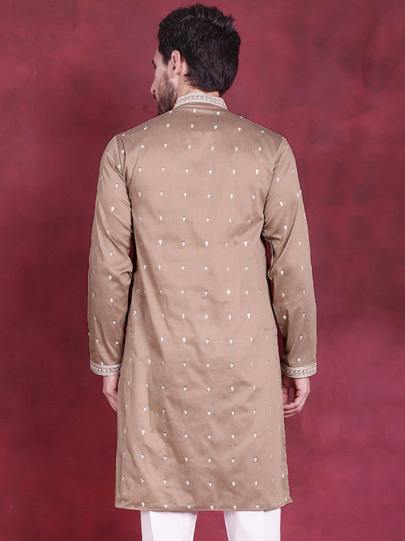 Men's Sequins Embroidered Kurtas. ( KO 5019 Beige )