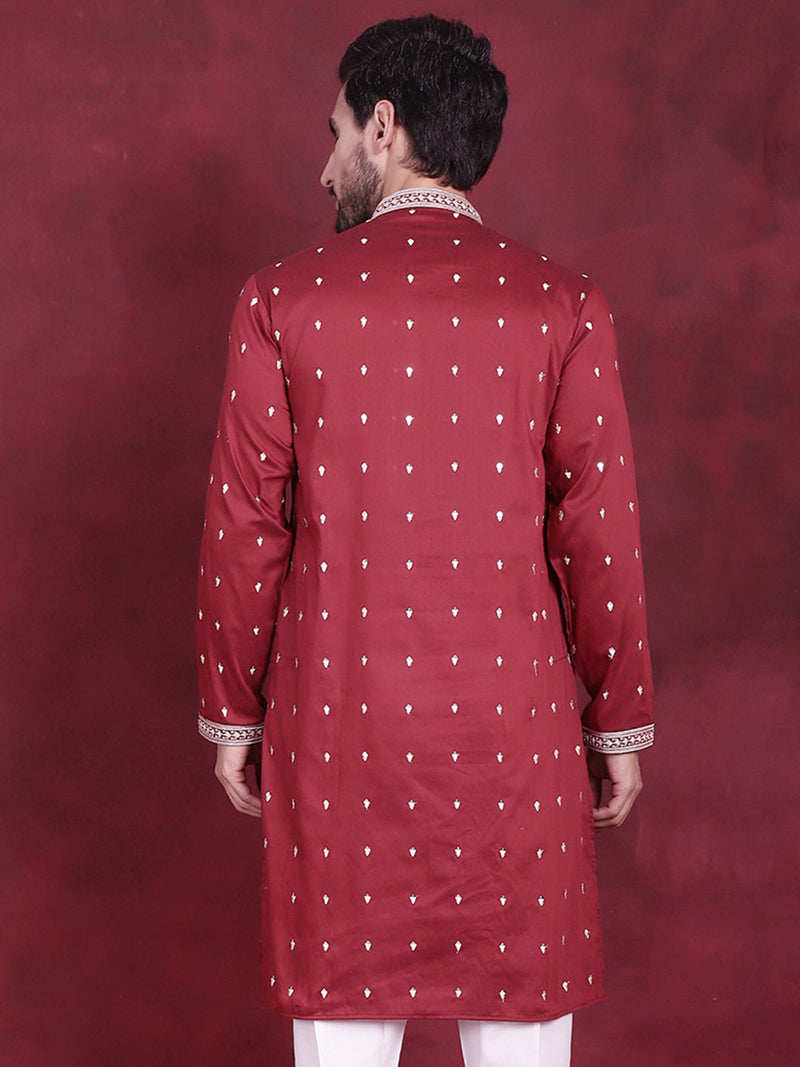 Men's Sequins Embroidered Kurtas. ( KO 5019 Maroon )