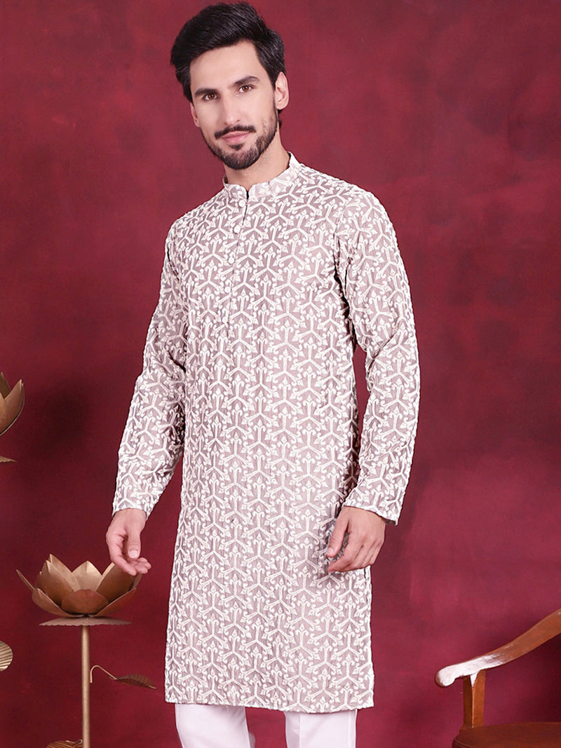 Men's Chikankari Embroidered Kurtas. ( KO 5020 Grey )