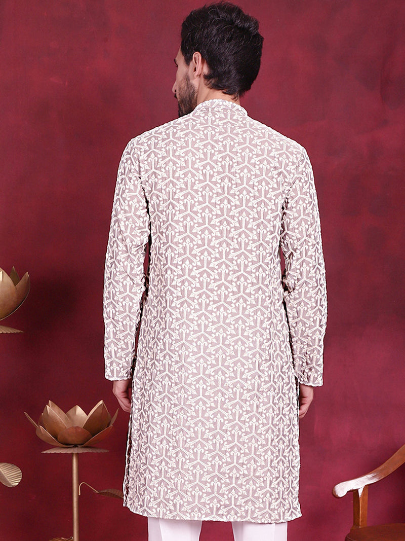 Men's Chikankari Embroidered Kurtas. ( KO 5020 Grey )