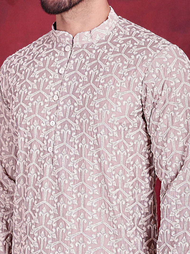 Men's Chikankari Embroidered Kurtas. ( KO 5020 Grey )