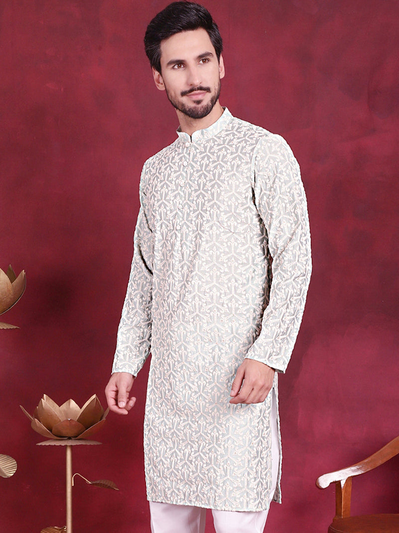 Men's Chikankari Embroidered Kurtas. ( KO 5020 Pista )