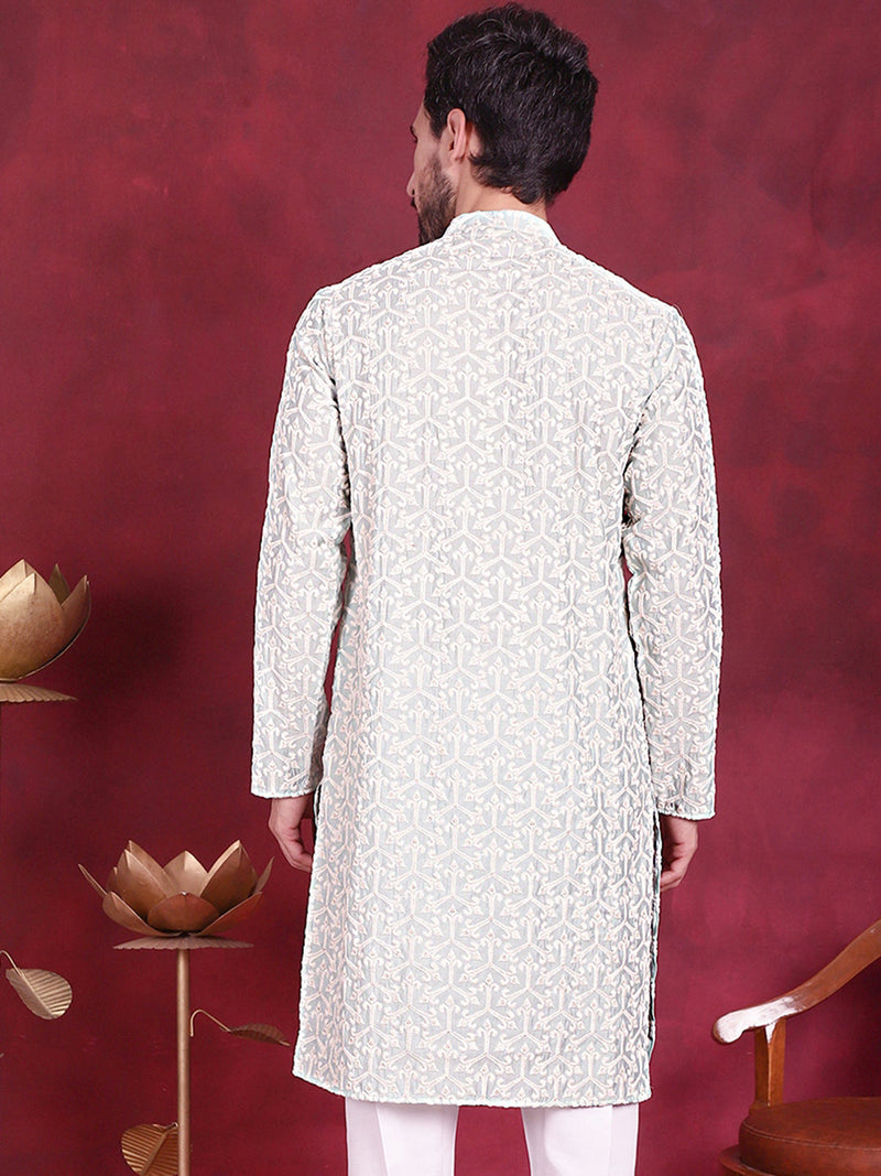 Men's Chikankari Embroidered Kurtas. ( KO 5020 Pista )