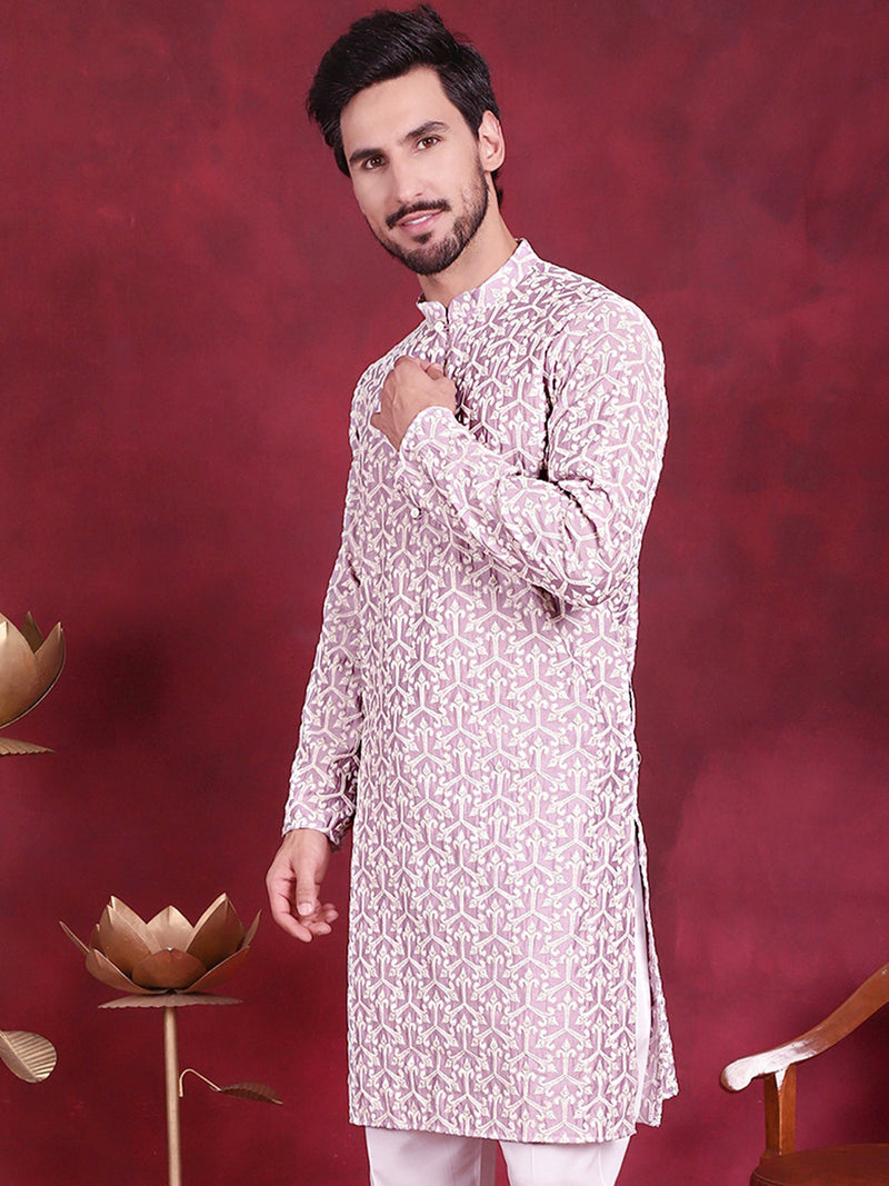 Men's Chikankari Embroidered Kurtas. ( KO 5020 Purple )