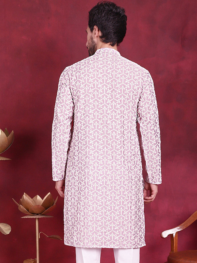 Men's Chikankari Embroidered Kurtas. ( KO 5020 Purple )