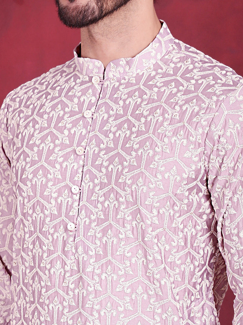 Men's Chikankari Embroidered Kurtas. ( KO 5020 Purple )