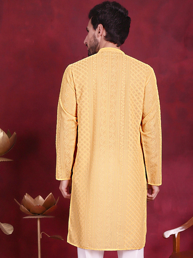 Men's Chikankari Embroidered Kurtas. ( KO 5021 Beige )