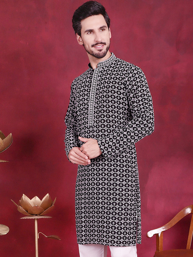 Men's Sequins Embroidered Kurtas ( KO 5023 Grey )