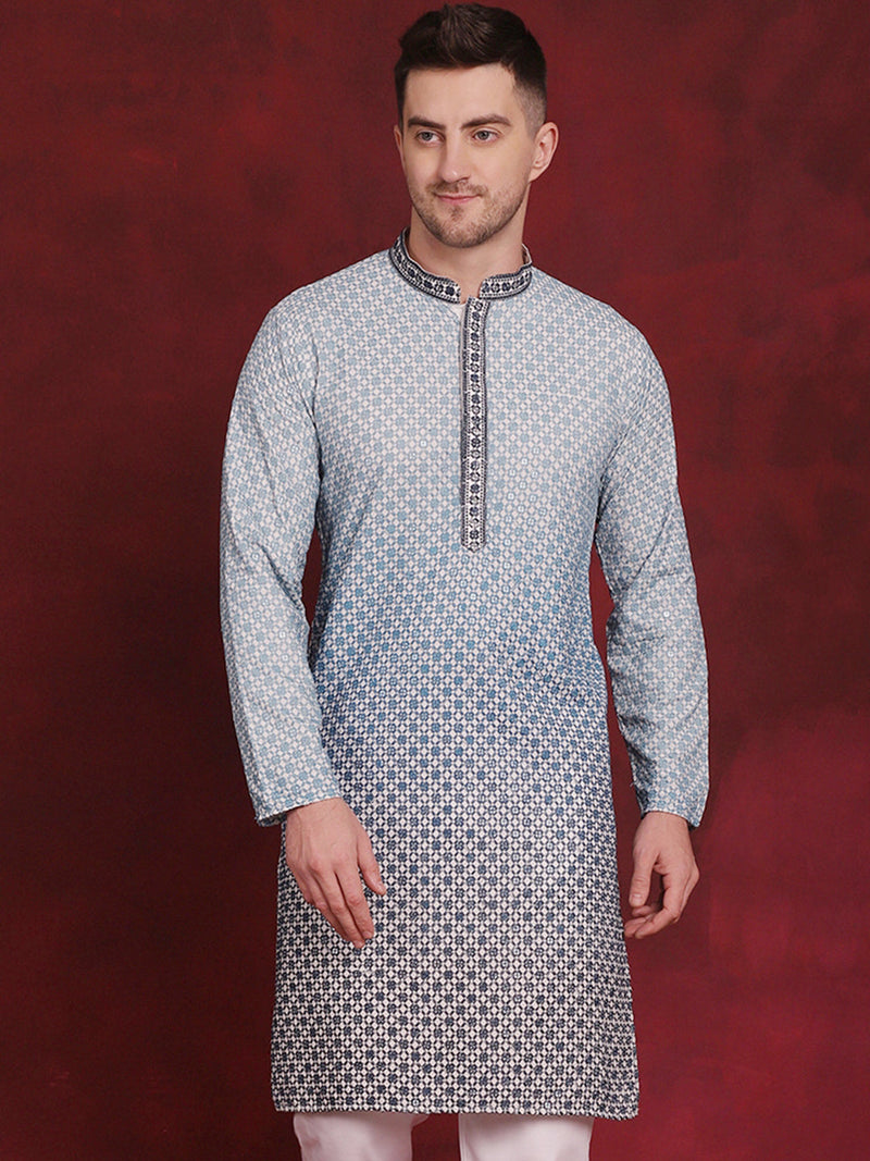 Men Sequins Embroidered Kurtas ( KO 5025Blue )