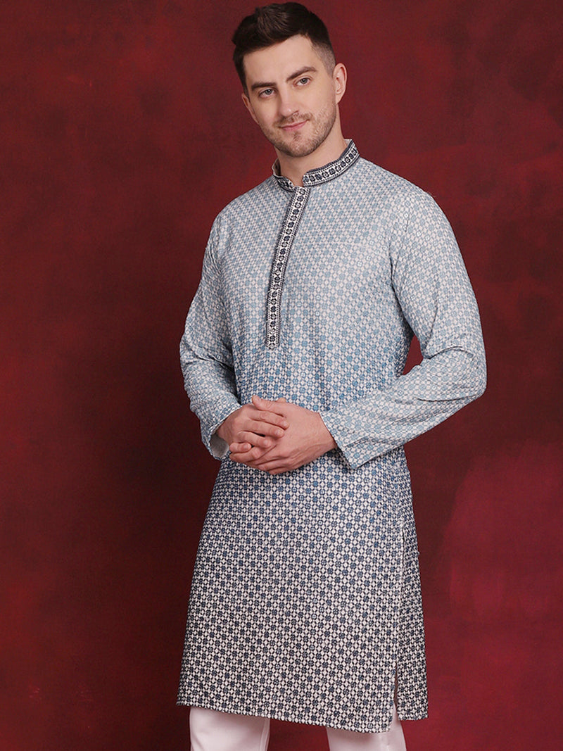 Men Sequins Embroidered Kurtas ( KO 5025Blue )