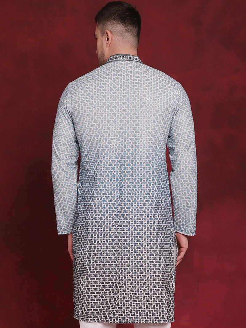 Men Sequins Embroidered Kurtas ( KO 5025Blue )