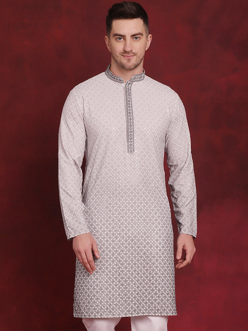 Men Sequins Embroidered Kurtas ( KO 5025Grey )