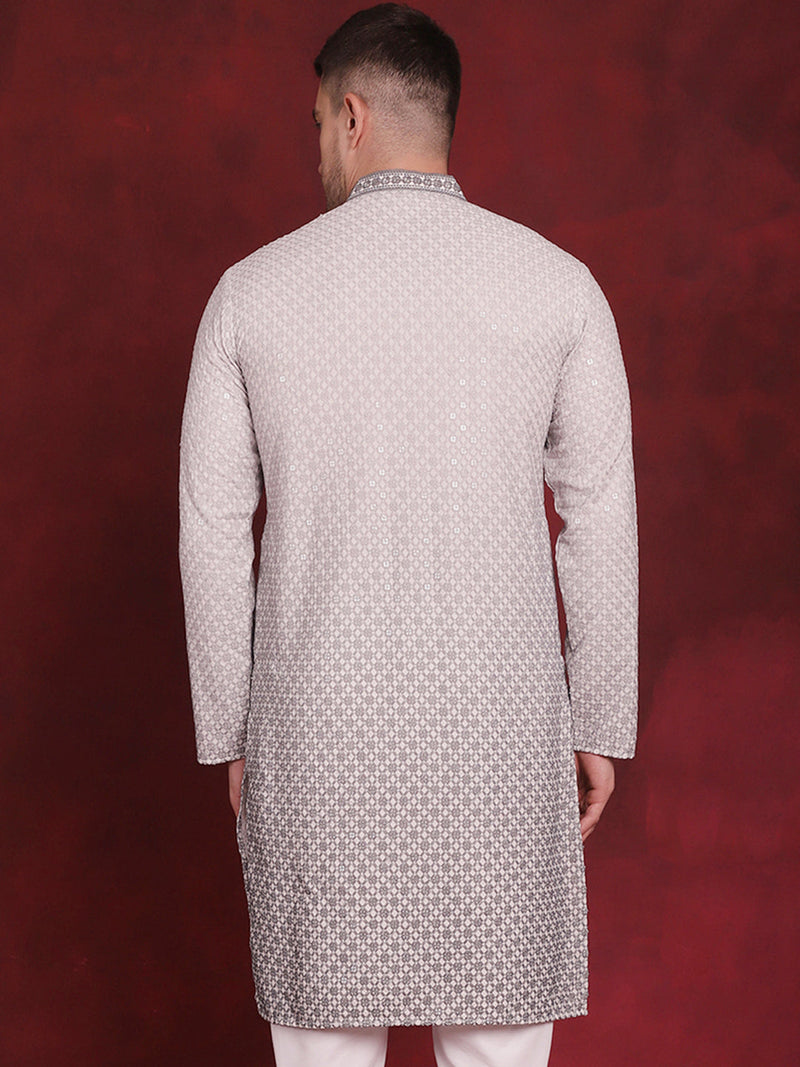 Men Sequins Embroidered Kurtas ( KO 5025Grey )