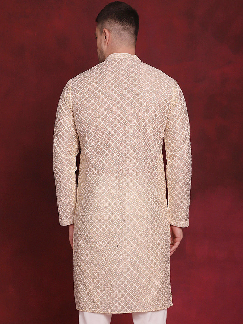 Men Sequin Chikankari Front Open Kurtas ( KO 5029Golden )