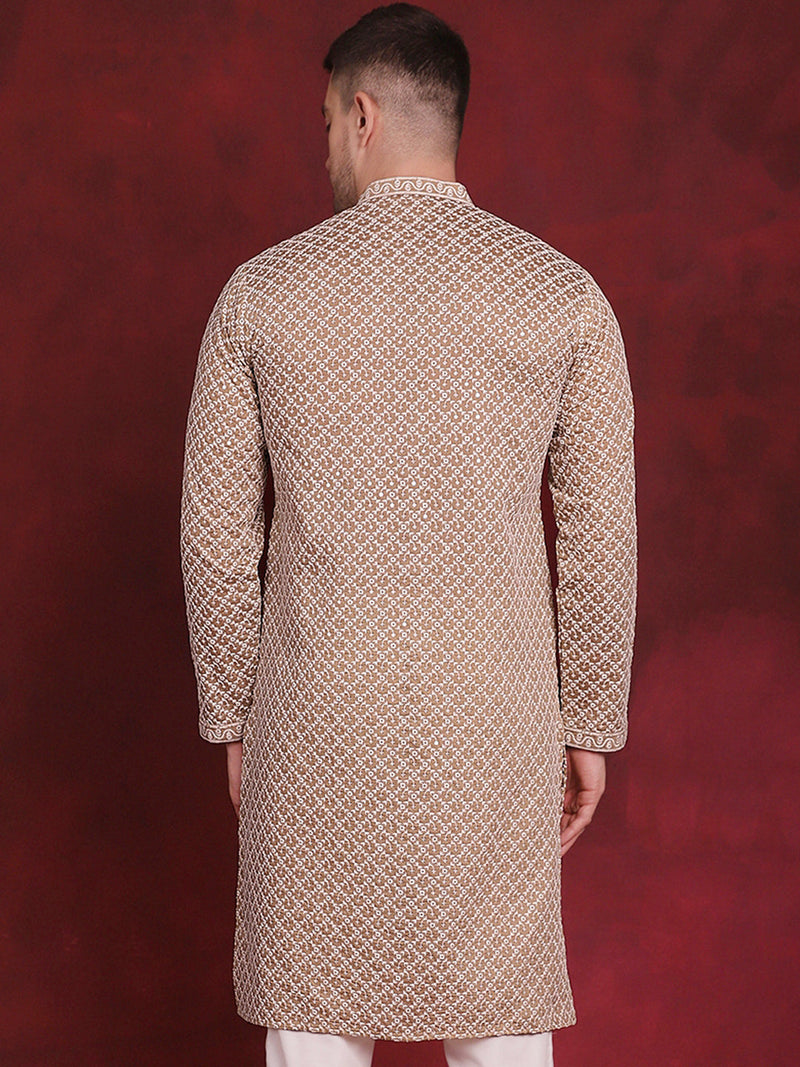 Men Sequin Chikankari Front Open Kurtas ( KO 5029Beige )