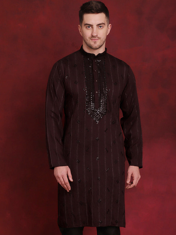 Men Sequins Embroidered Kurtas ( KO 5030Maroon )