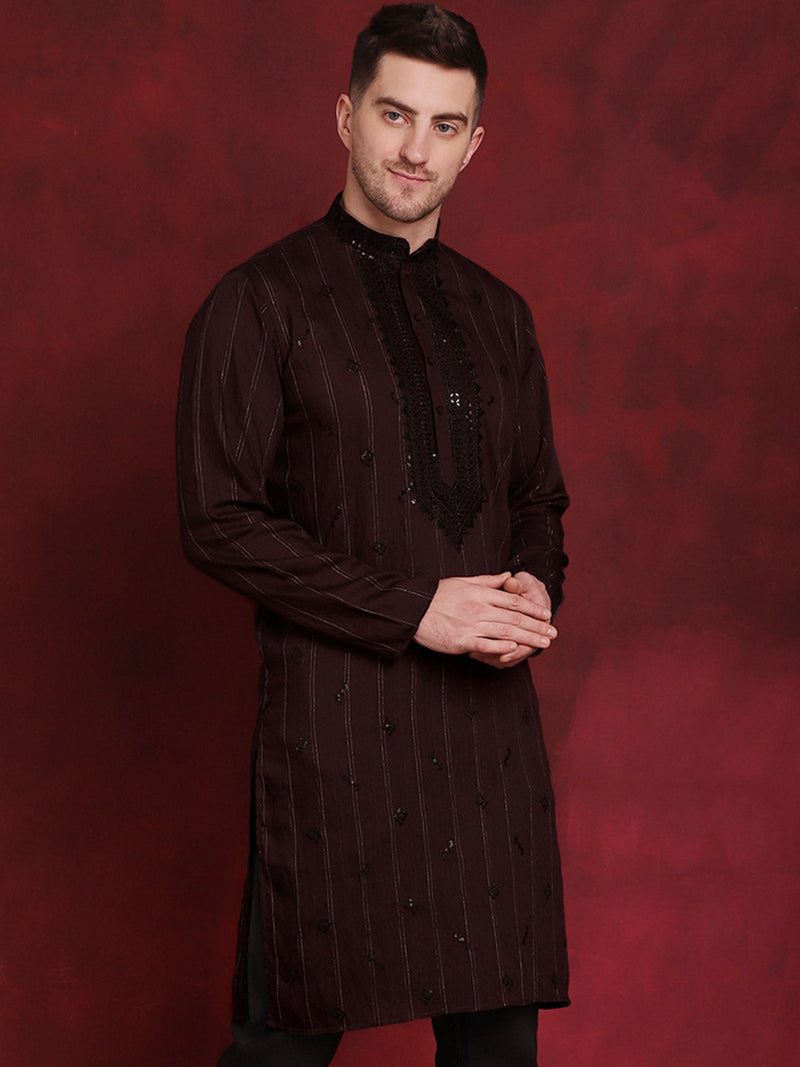 Men Sequins Embroidered Kurtas ( KO 5030Maroon )