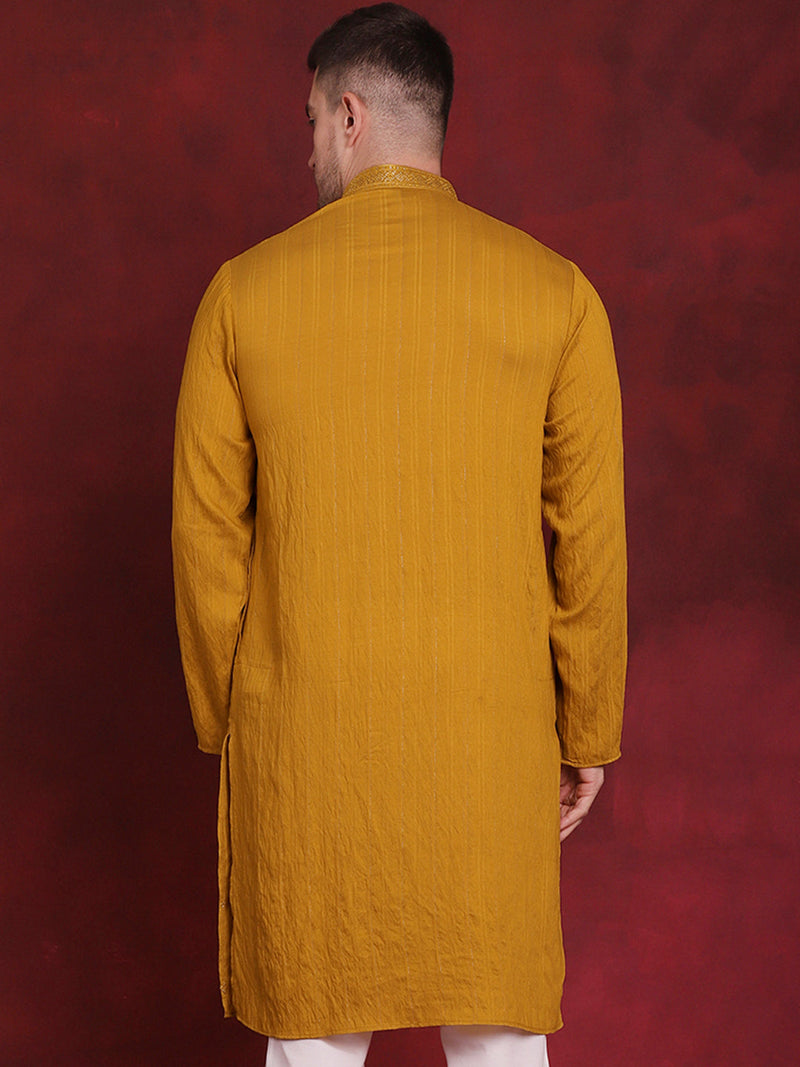 Men Sequins Embroidered Kurtas ( KO 5030Mustard )