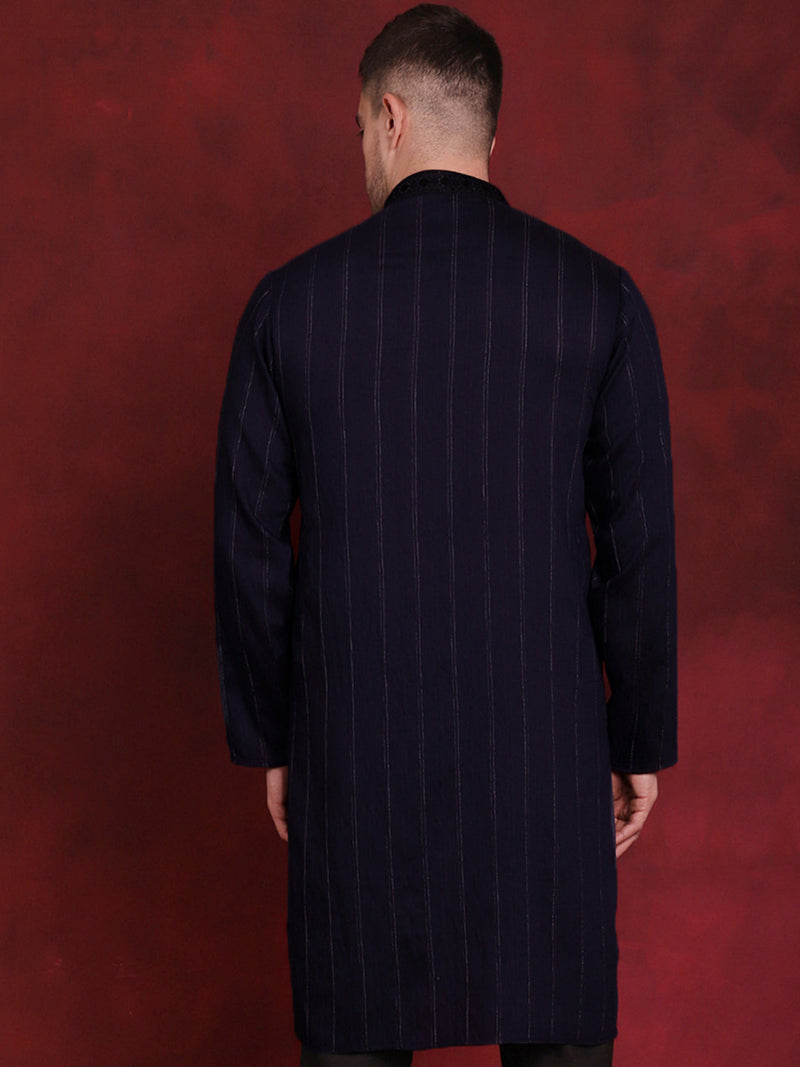 Men Sequins Embroidered Kurtas ( KO 5030Navy )