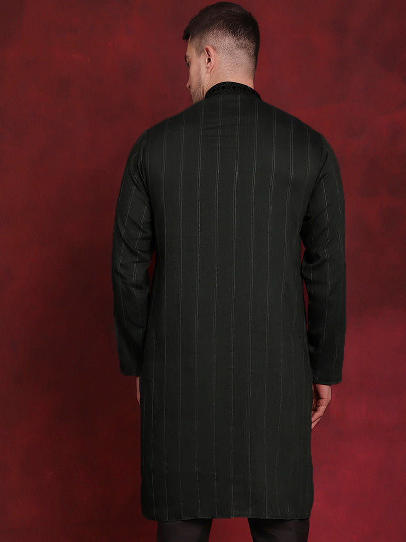 Men Sequins Embroidered Kurtas ( KO 5030Olive )