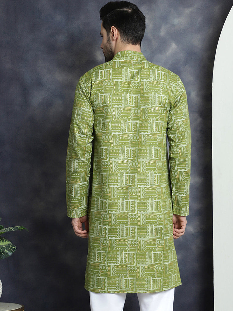 Men's Printed Kurtas ( KO 5031Olive )