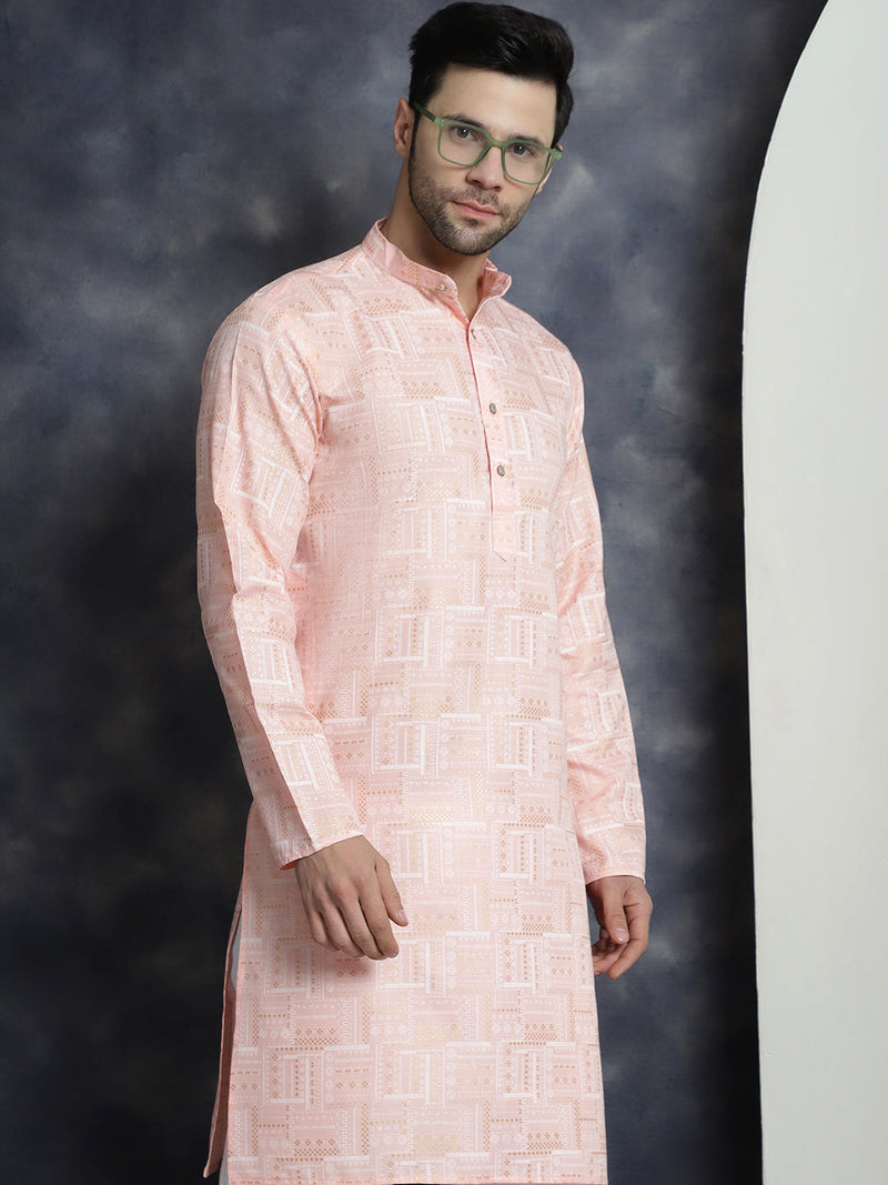 Men's Printed Kurtas ( KO 5031Peach )