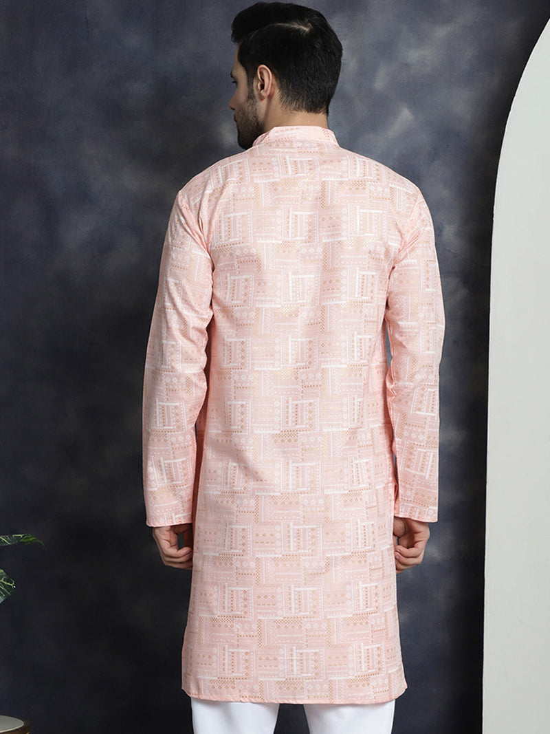 Men's Printed Kurtas ( KO 5031Peach )