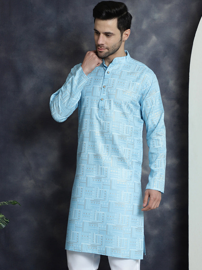 Men's Printed Kurtas ( KO 5031Sky )