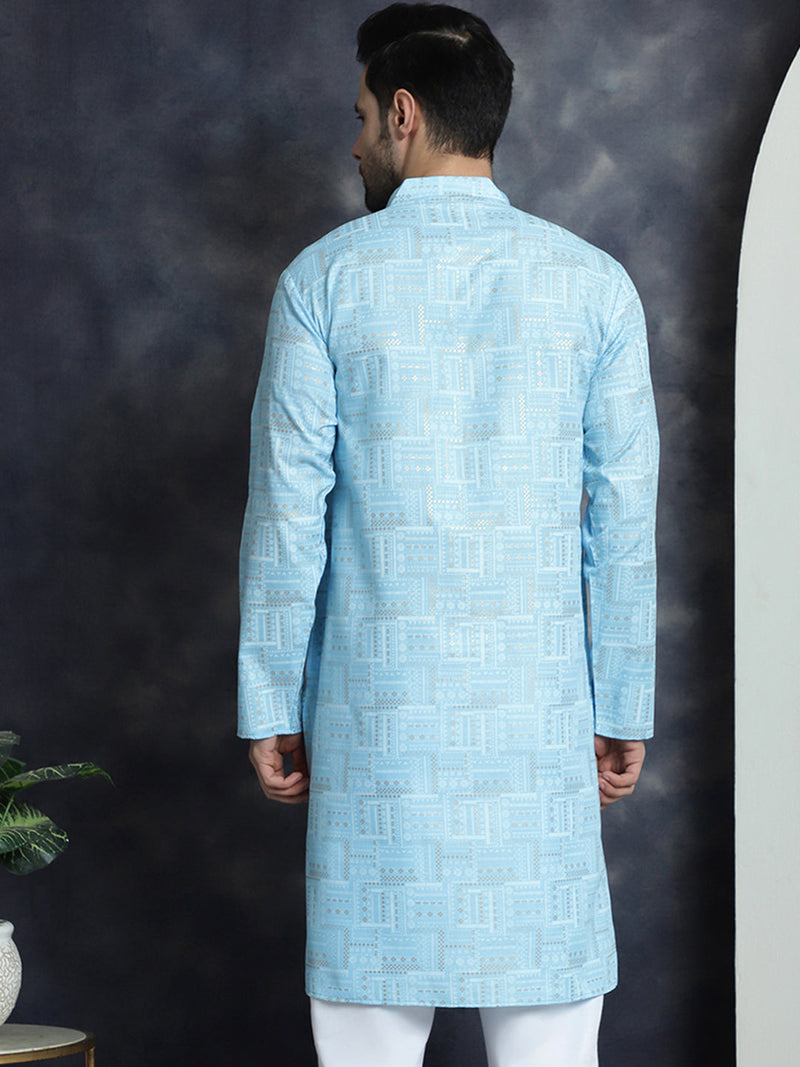 Men's Printed Kurtas ( KO 5031Sky )