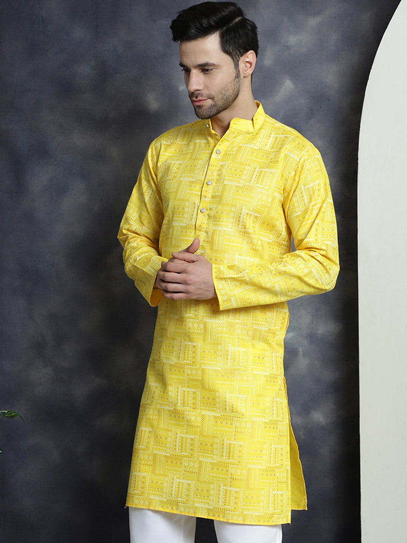 Men's Printed Kurtas ( KO 5031Yellow )