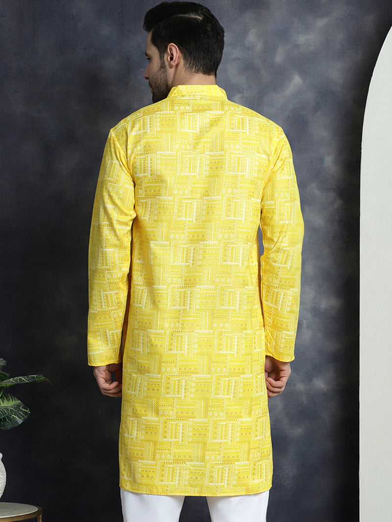 Men's Printed Kurtas ( KO 5031Yellow )