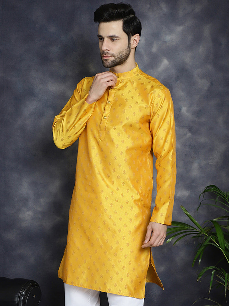 Woven Design Silk Blend Kurtas ( KO 5032Mustard )