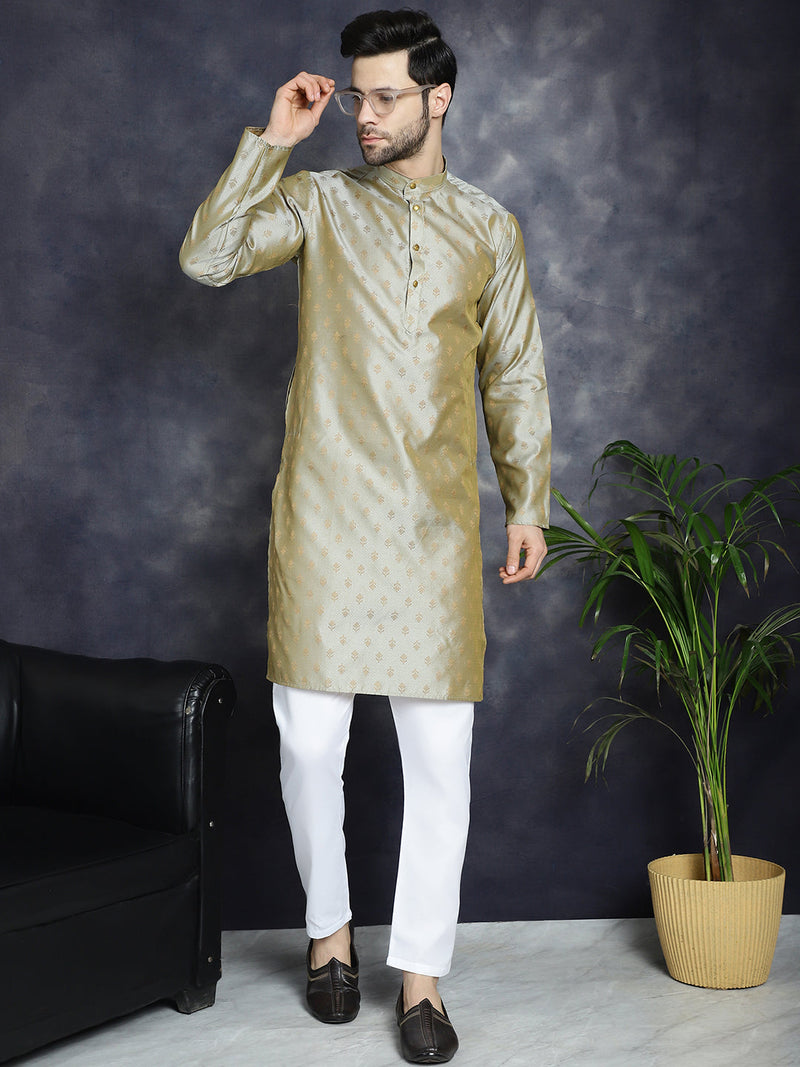 Woven Design Silk Blend Kurtas ( KO 5032Pista )