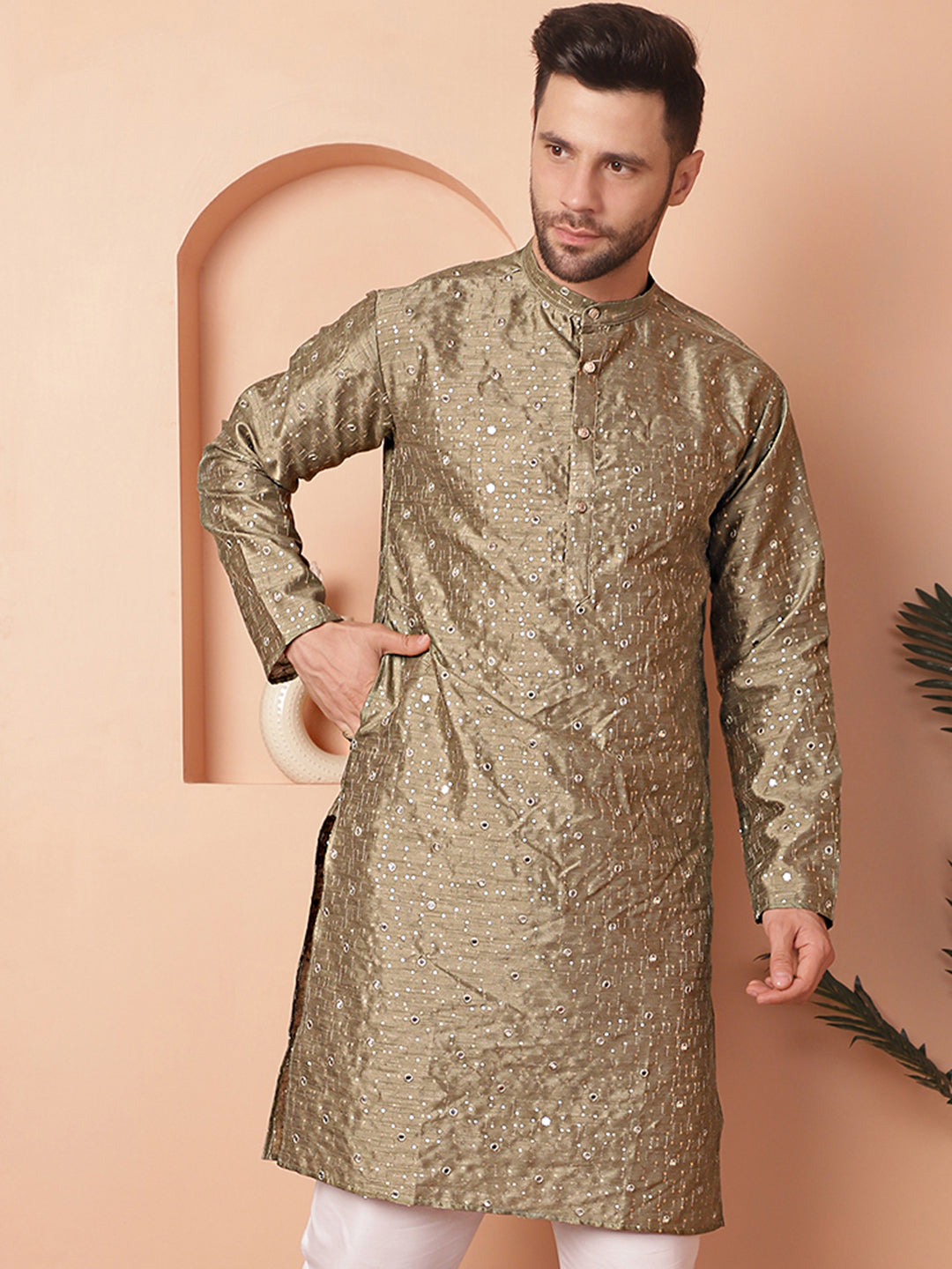 Men's Embroidered Mirror Work Kurtas