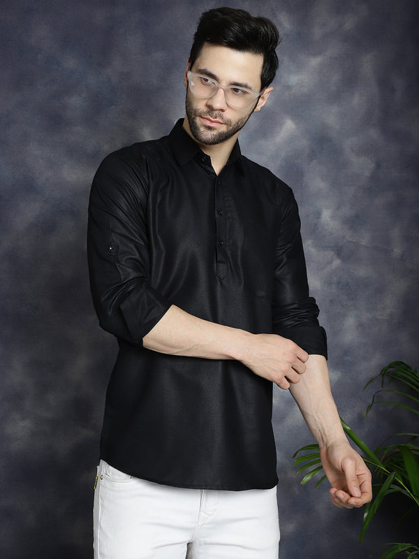 Men's Black Solid Short Kurtas ( KO 5037Black )