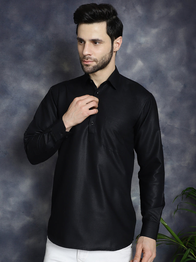 Men's Black Solid Short Kurtas ( KO 5037Black )