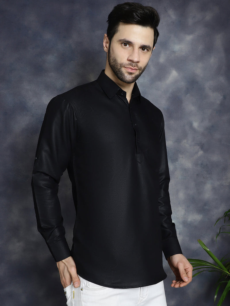 Men's Black Solid Short Kurtas ( KO 5037Black )