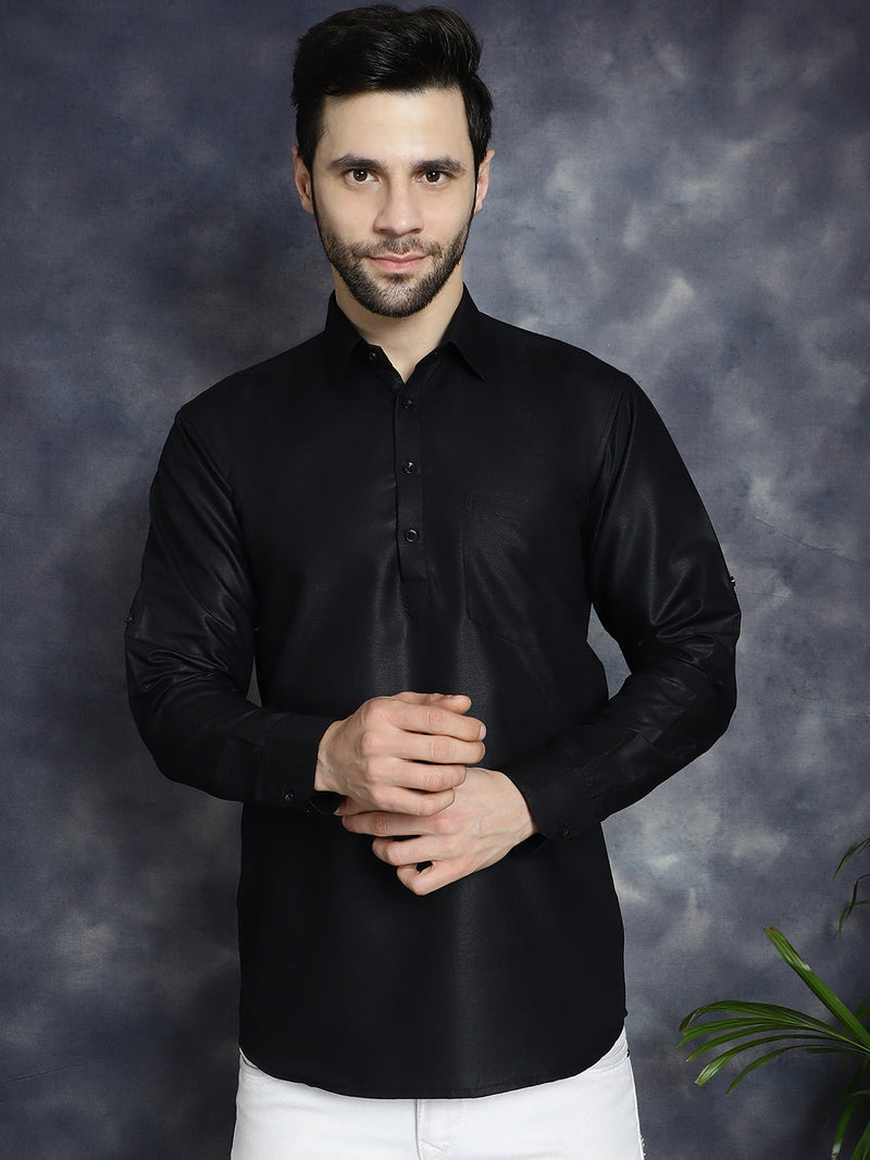 Men's Black Solid Short Kurtas ( KO 5037Black )