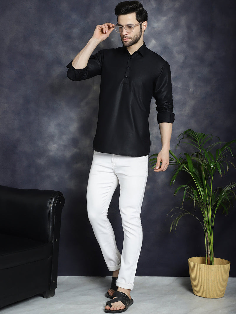 Men's Black Solid Short Kurtas ( KO 5037Black )