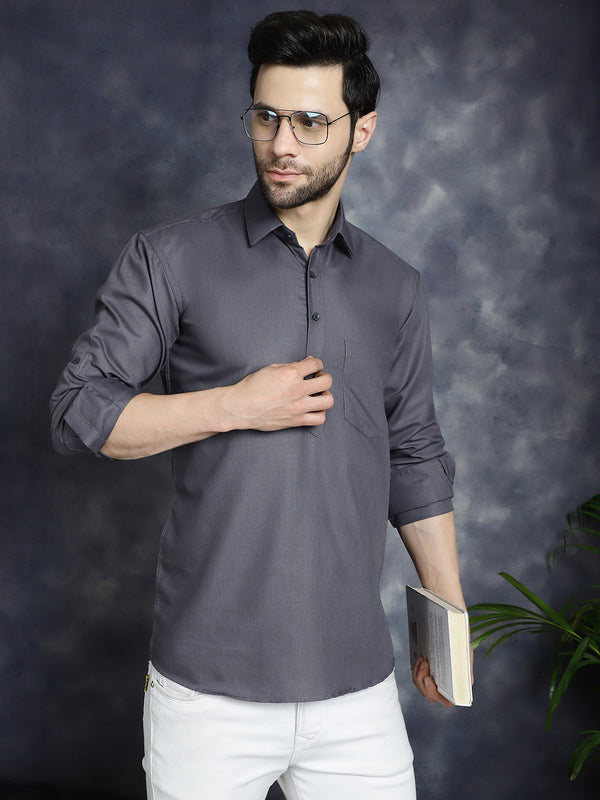 Men's Grey Solid Short Kurtas ( KO 5037Grey )