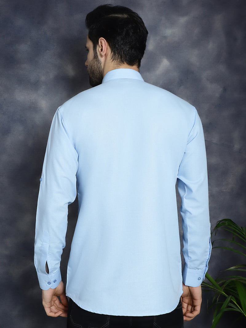 Men's Light Blue Solid Short Kurtas ( KO 5037Light-Blue )