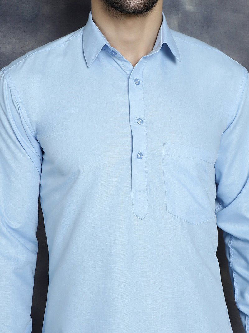 Men's Light Blue Solid Short Kurtas ( KO 5037Light-Blue )